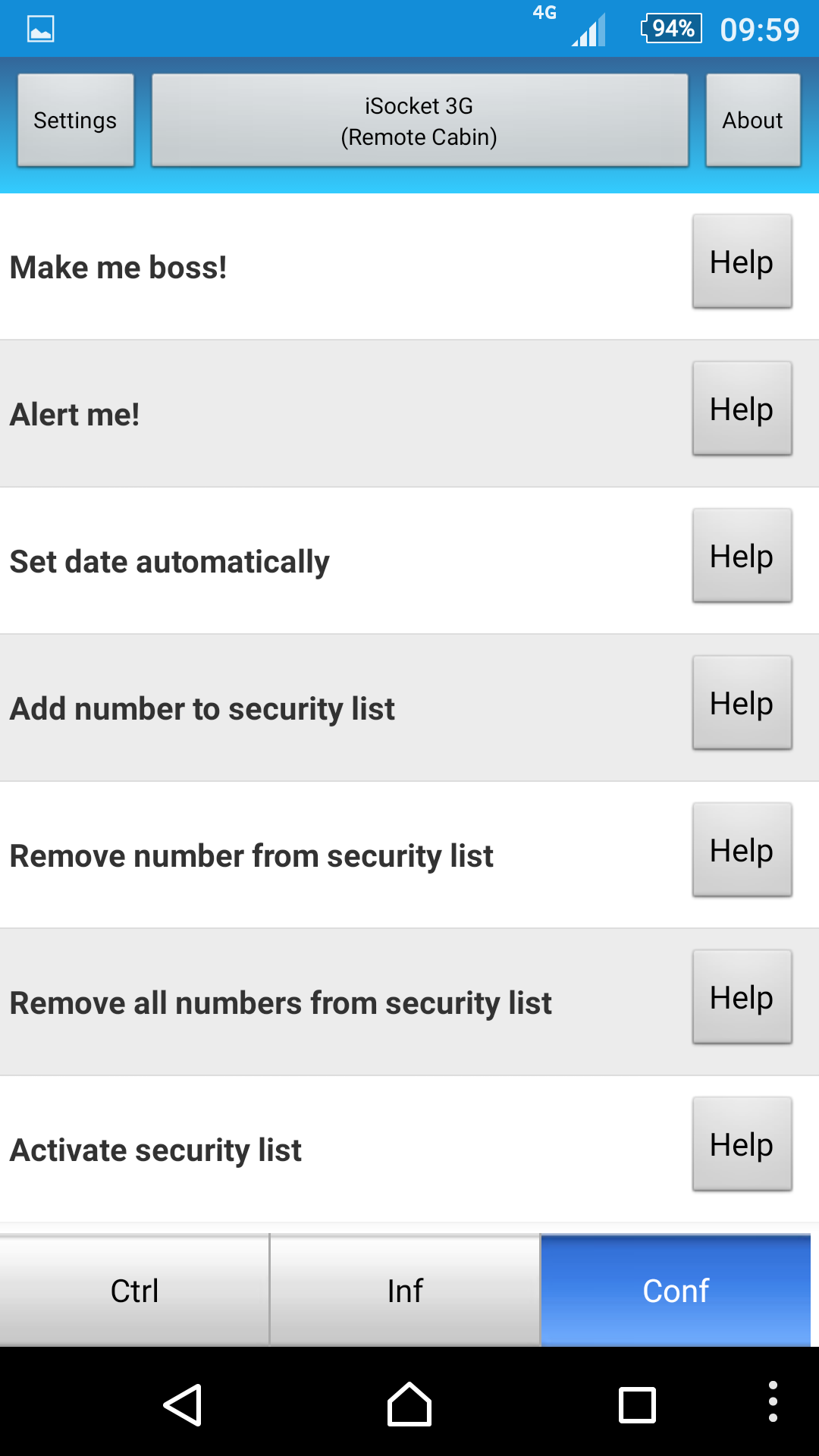 Configuration tab of iSocket Smart Plug app